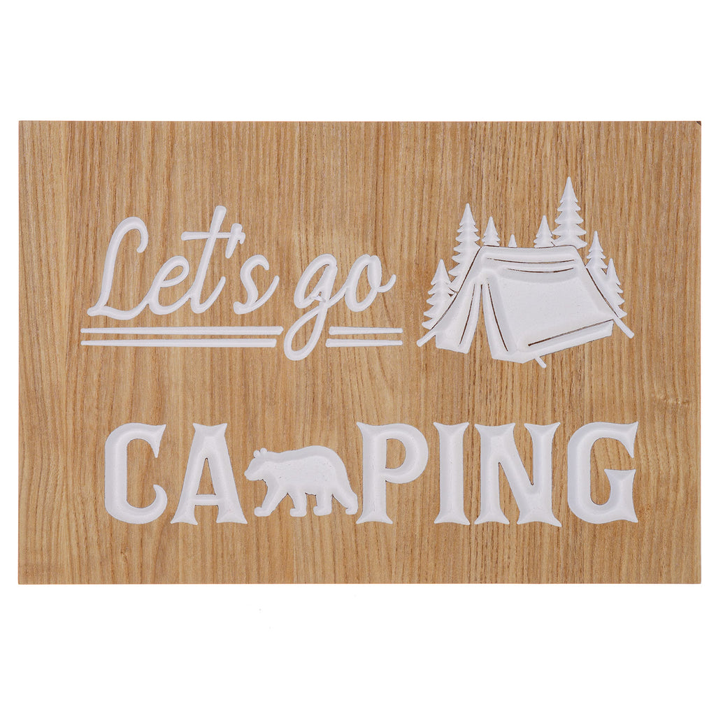 Pine Ridge 'Let's Go Camping' Tent Design Wooden Plank Sign - Etched MDF Wall Decor Sign, Camping Decor For Camper, RV Or Cabin