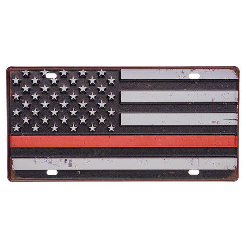 Pine Ridge American Flag Red Line License Plate, Universal Car Frame Plate Cover, US Veteran License Plate Holder Rust-Proof, Rattle-Proof, Weather-Proof