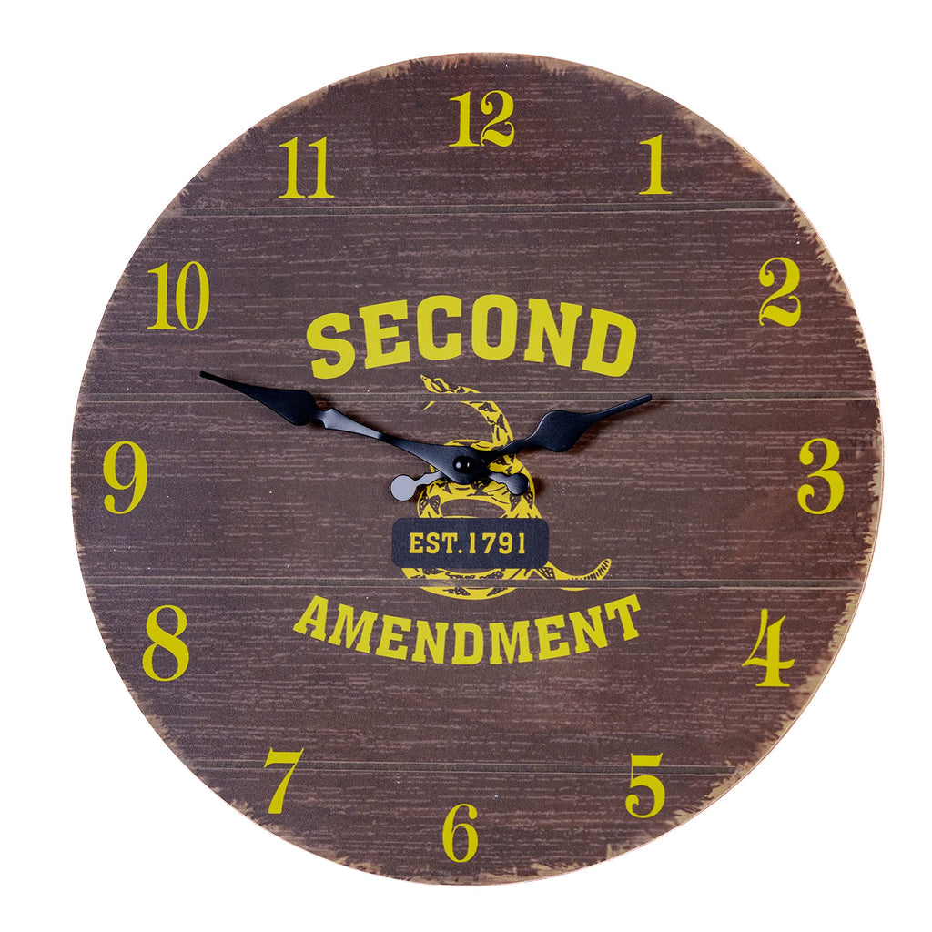 Pine Ridge Second Amendment Clock - Rustic Wall Decor Clock, For Bedroom, Kitchen, Office Or Living Room
