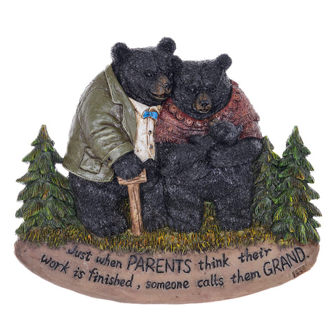 Pine Ridge Black Bear Wall Art Plaque, Just When Parents Think Their Work is Finished Someone Calls Them Grand Home Decor, Rustic Wildlife Cabin Hunting Ready to Hang Office Desk Decor