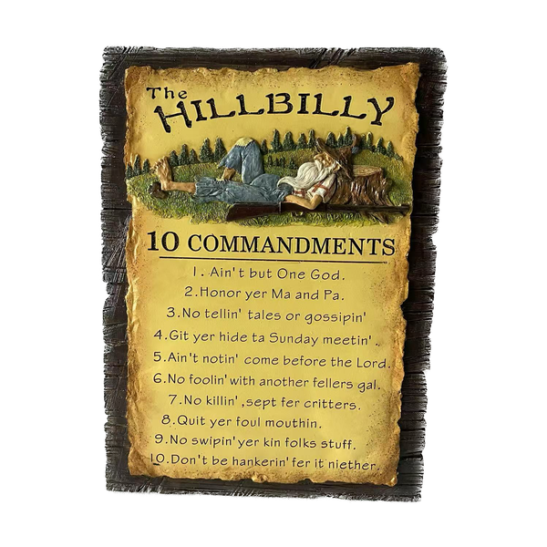 Pine Ridge Rustic Hillbilly 10 Commandments Wall Plaque - 3D Faux Wood Resin Sign - Country Home Decor for Man Cave, Cabin, or Workshop - Humorous Novelty Religious Gift