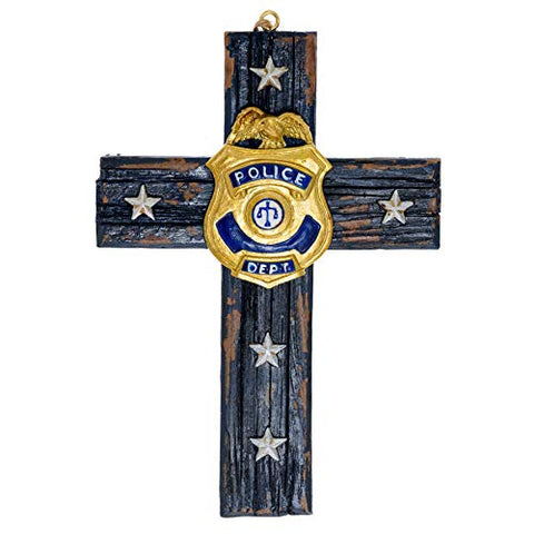 Police Wall Cross Home Decor - Roman Catholic Crucifix Wall Cross Police Department Badge - Police Man Ornament Cross Decor Law Enforcement Plaque - Police Officer Retirement Gifts 4