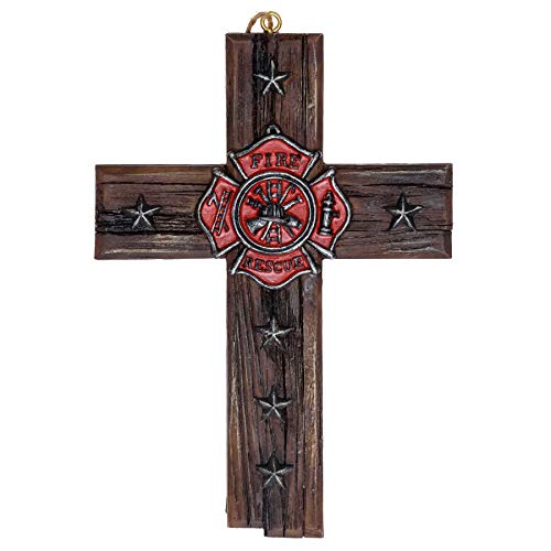 Fireman Emblem Star Wall Cross - Firefighter Cross Decorations For Home Roman Catholic Crucifix Wall Cross - Firefighter Office Wall Hanging Cross Decor Firefighter Retirement Gifts Memorabilia 4