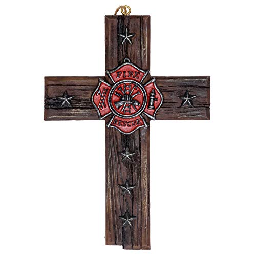 Fireman Emblem Star Hanging Cross - Firefighter Cross Decorations For Home Roman Catholic Crucifix - Firefighter Office Wall Hanging Cross Decor Firefighter Retirement Gifts Memorabilia 4