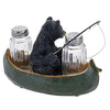 Glass Salt and Pepper Shakers - Fishing Canoe Black Bear Salt and Pepper with Holder for Kitchen - Simple Salt and Pepper Shakers with Lids - Rustic Salt and Pepper Caddy Spices and Seasonings Set