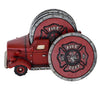 Fire Truck Coaster Set of 5 - Firefighter Kitchen Table Coasters Set Rustic Home Decor Living Room - Firefighter Coaster Sets with Holder Dining Room Decor and Accessories