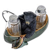 Glass Salt and Pepper Shakers - Fishing Canoe Black Bear Salt and Pepper with Holder for Kitchen - Simple Salt and Pepper Shakers with Lids - Rustic Salt and Pepper Caddy Spices and Seasonings Set