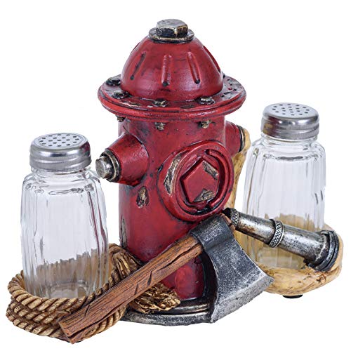 Pine Ridge Fire Hydrant Salt And Pepper Shaker - Two Glass Shakers, Fire Hydrant Holder Caddy For Spices And Seasonings, For Kitchen, Dining Or Table Decor