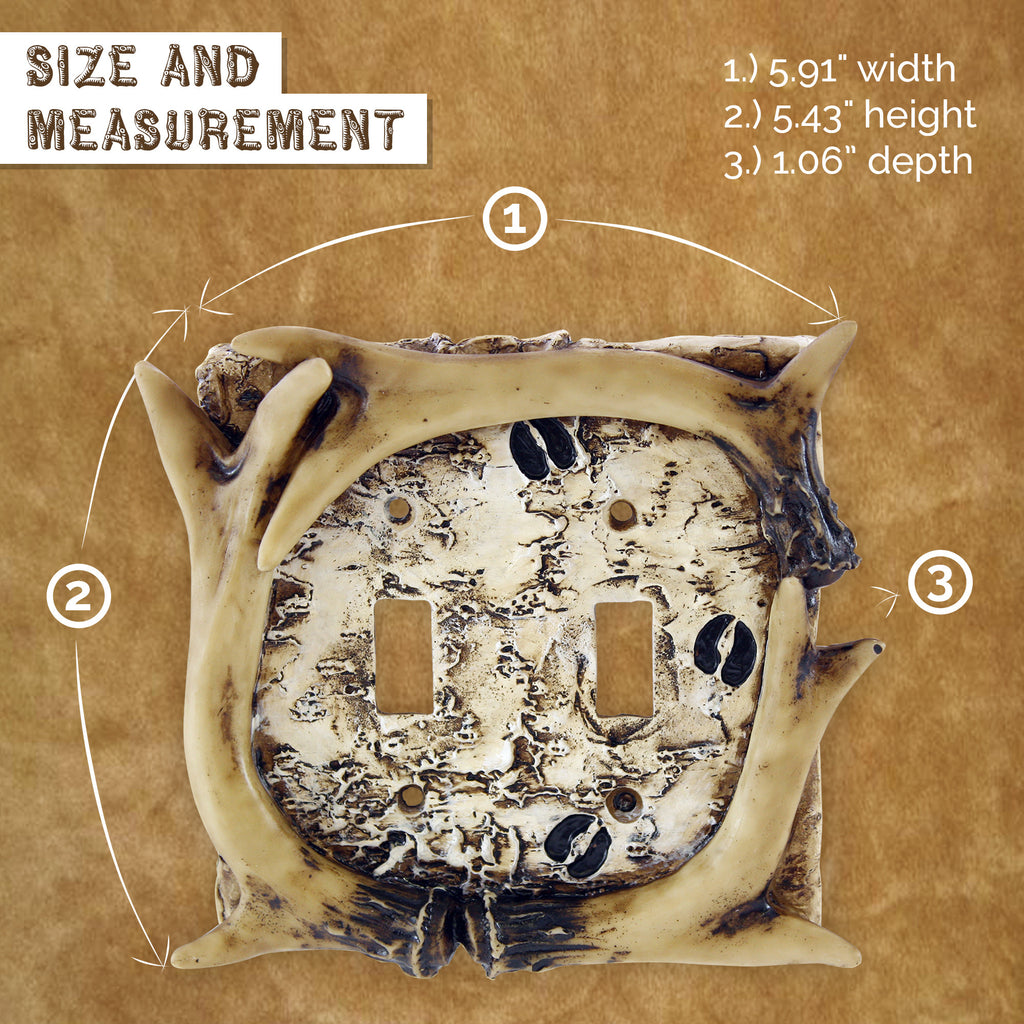 Pine Ridge Faux Deer Antler with Hooves Tracks Double Light Switch