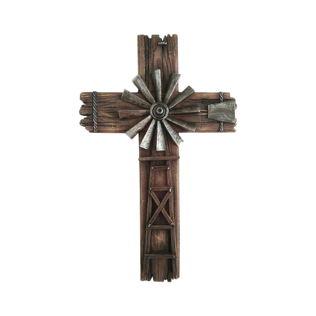 Pine Ridge Windmill Wall Cross Wall Hanging Home Decor, Rustic and Country Wood Like Crosses, Outdoor Indoor Wooden Crucifix