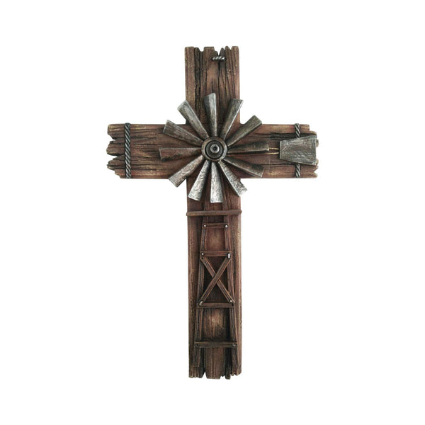 Pine Ridge Windmill Wall Cross Wall Hanging Home Decor, Rustic and Country Wood Like Crosses, Outdoor Indoor Wooden Crucifix