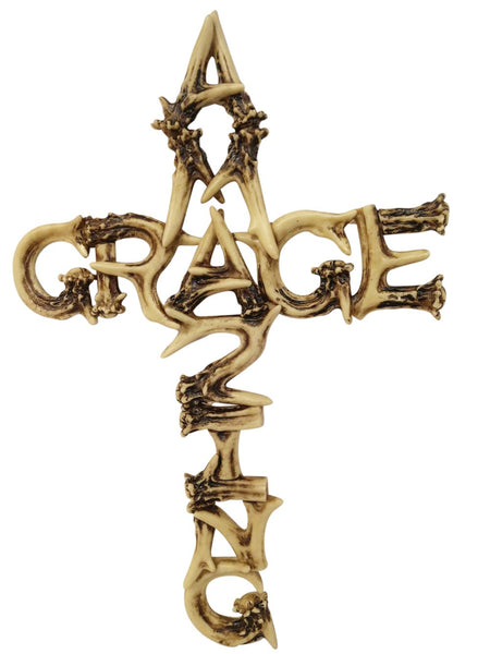 Amazing Grace Antler Christian Wall Cross Home Decor by Pine Ridge - Catholic Crafted Polyresin Art Cross Gift Ideas, 16”