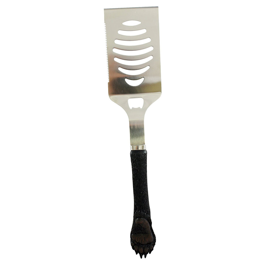 Pine Ridge Black Bear Paw Print Grip Cooking - Grilling Spatula with Convenient Bottle Opener Cookware - Heavy-duty, Strong and Flexible Stainless Steel Great For Grills, Fire Pits and Camping