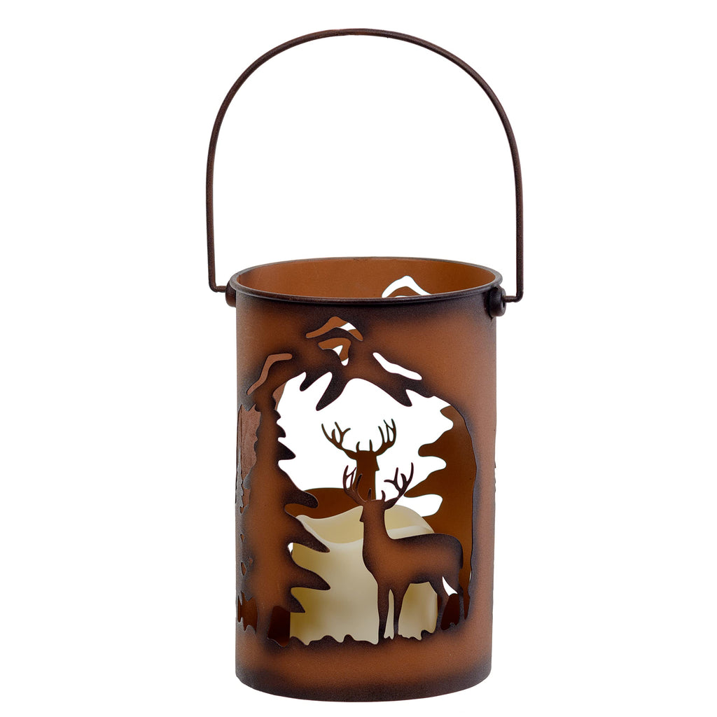 Pine Ridge Deer Led Candle Lantern Lights Decorative, Rustic Winter Scene Lanterns for Spring Wedding, For Indoor and Outdoor Use Tabletop and Wall Hanging, Home Decor