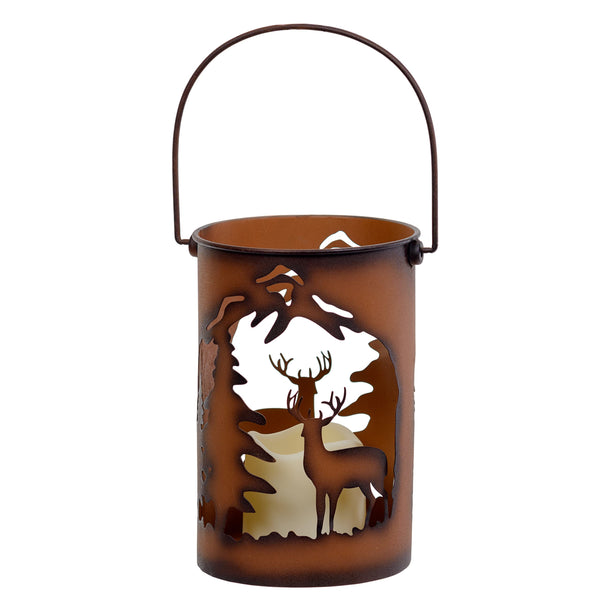 Pine Ridge Deer Led Candle Lantern Lights Decorative, Rustic Winter Scene Lanterns for Spring Wedding, For Indoor and Outdoor Use Tabletop and Wall Hanging, Home Decor