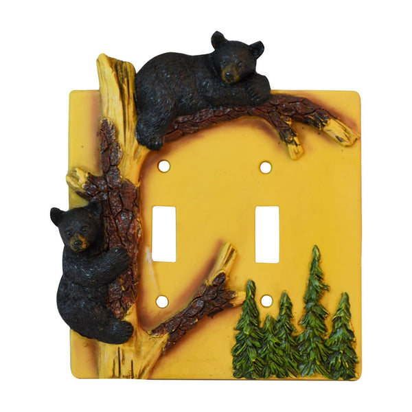 Pine Ridge Black Bear Double Switch Cover Plate, Electrical Cover Home Decor, Rustic Lodge Home Decor Switch Plate, Screws Included