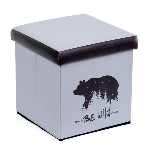 Pine Ridge Collapsible Storage Ottoman Be Wild - Foot Rest Stool, Folding Toy Chest, Compact Cube With Lid