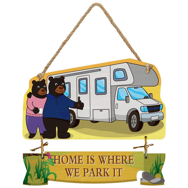 Rustic Home Decor Kitchen Signs - Custom Wall Hanging Signs Home Decor Wooden Signs - Easy to Hang Wall Signs for Home Decor Family Signs Beach Decor Signs (RV Home is Where We Park It, 14.5