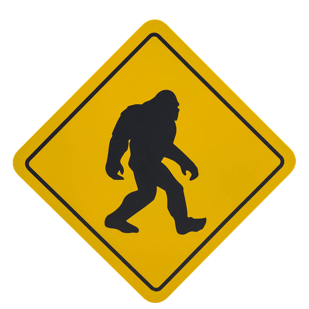 Pine Ridge Bigfoot Sasquatch Yellow Caution Sign - Reflective Wildlife Road Sign, Funny Novelty Home Decor Wall Warning Signage, 9”