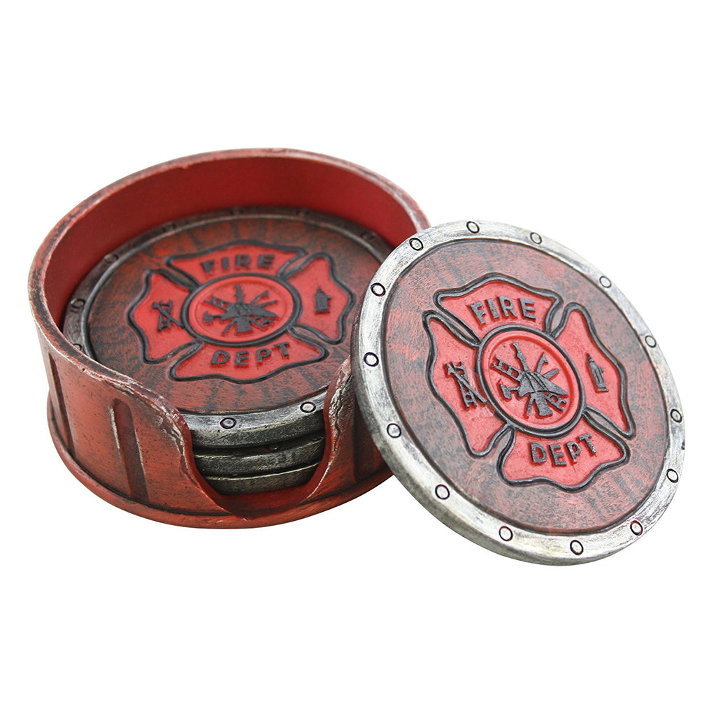 Fire Department Coaster Set - 4 Coasters Fireman Fire Fighter Gift