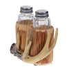 Pine Ridge Deer Antler Salt And Pepper Shaker Set- Antler and Wood Caddy For Spices And Seasonings For Kitchen, Dining Or Table Decor, Refillable Spice Containers