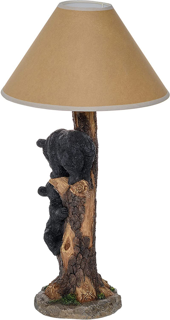 Pine Ridge Black Bear Playing In Log Table Top Lamp, Unique Bears Forest Family Theme Kids Room Decor Desktop Lamps, Wildlife Tree Branch Bedroom Home Decor