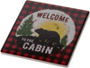 Pine Ridge Black Bear Buffalo Plaid Coasters for Drinks - Welcome to the Cabin and Don't Wake the Bear Design with Cork Pads Coaster Set of 6