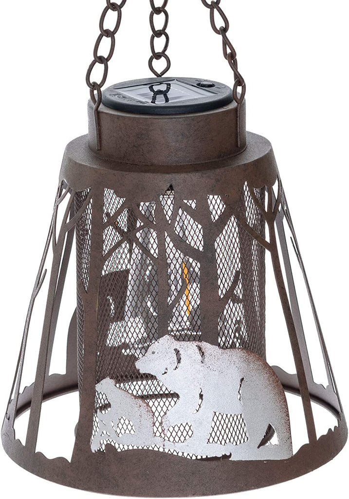 Bear LED Lantern Lights Decorative - Metal Round Holder Hanging Lantern for  Indoor Outdoor by Pine Ridge