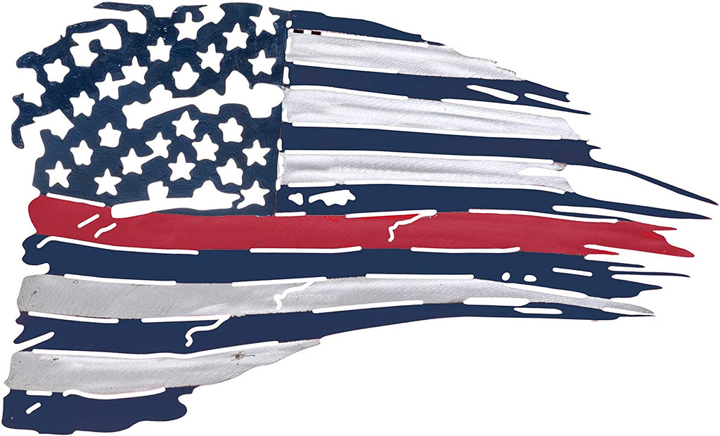 Metal American Flag Wall Décor - Red Line US Flag Metal Art Military Office Décor - America Decorations for Home Patriotic Metal Signs - Outdoor American Flag Steel Wall Decorations