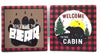 Pine Ridge Black Bear Buffalo Plaid Coasters for Drinks - Welcome to the Cabin and Don't Wake the Bear Design with Cork Pads Coaster Set of 6