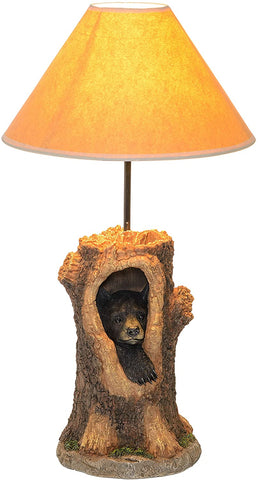 BLACK BEAR IN LOG LAMP