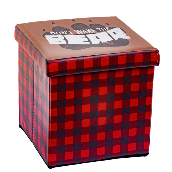 Pine Ridge Collapsible Storage Ottoman Don't Wake The Bear - Foot Rest Stool, Folding Toy Chest, Compact Cube With Lid
