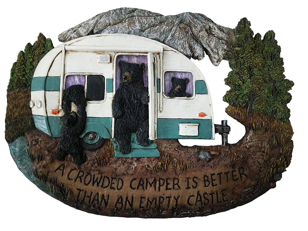 Bear Decor Family Wall Plaque - Black Bear Wall Decorations Home Gifts for Family - Welcome Home Sign Wall Art Plaque Black Bear Decor - A Crowded Camper is Better Than an Empty Castle, 11.75