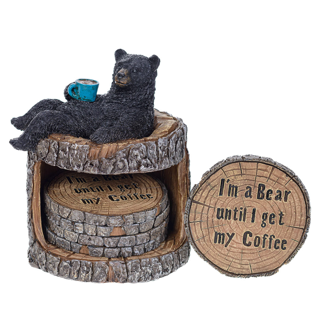 Black Bear Kitchen Coasters for Drinks - I'm A Bear Until I Get My Coffee Drink Coaster Set
