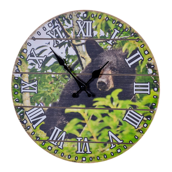 Pine Ridge Bear In Tree Clock - Rustic Wall Decor Clock, For Bedroom, Kitchen, Office Or Living Room
