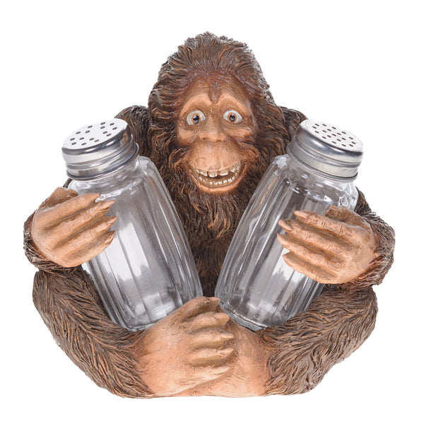 Pine Ridge Bigfoot Sasquatch Salt And Pepper Shaker - Two Glass Shakers, Bigfoot Holder Caddy For Spices And Seasonings, For Kitchen, Dining or Table Decor