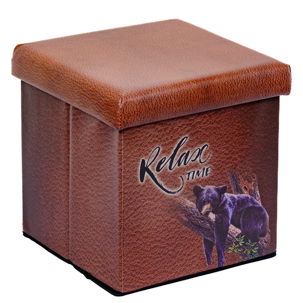 Pine Ridge Collapsible Storage Ottoman Relax Time - Foot Rest Stool, Folding Toy Chest, Compact Cube With Lid