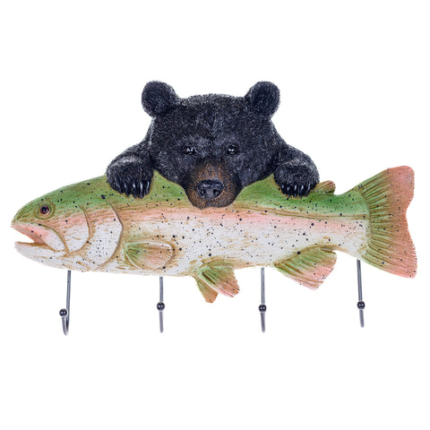 BEAR HUGGING FISH KEY HOOKS