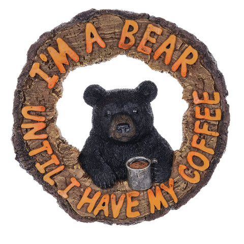 Pine Ridge Black Bear I'M A Bear Until I Have My Coffee Wall Art Home Decor, Modern Wildlife Animal Wall Hanging