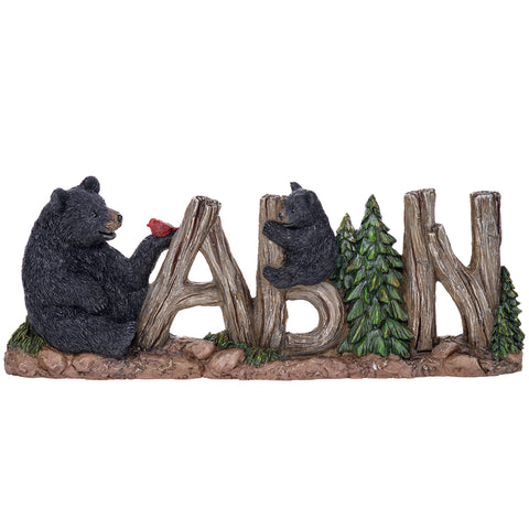Pine Ridge Black Bear Tabletop Cabin Figurine, Resin Crafted Animal Themed Cubs Home Decor, Rustic Wildlife Accent For All Occasions, 4”