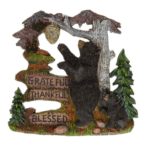 Black Bear Decorations for Home - Wall Signs for Home Decor Family - Decorative Wall Plaques Wildlife Gift Ideas - Bear Wall Hanging Lodge Decorations for Home - Grateful Thankful Blessed 7.87