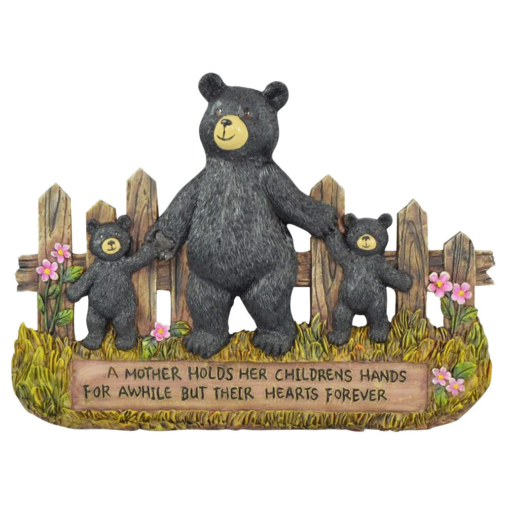 Black Bear Wall Decorations - Family Signs for Home Decor Bear Wall Hanging - Home Gifts for Family Mother & Children Figurine - Mother Holds Her Children's Hands For Awhile But Their Hearts Forever