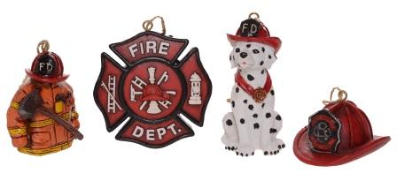 Pine Ridge Firefighter Christmas Tree Ornaments Home Decor, 4 Pieces Assorted Fire Accessories Hanging Decoration