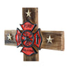 Magnificent Fireman Fire and Rescue Wood Look Wall Cross with Star Accents and Fire Shield