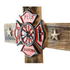 Magnificent Fireman Fire and Rescue Wood Look Wall Cross with Star Accents and Fire Shield