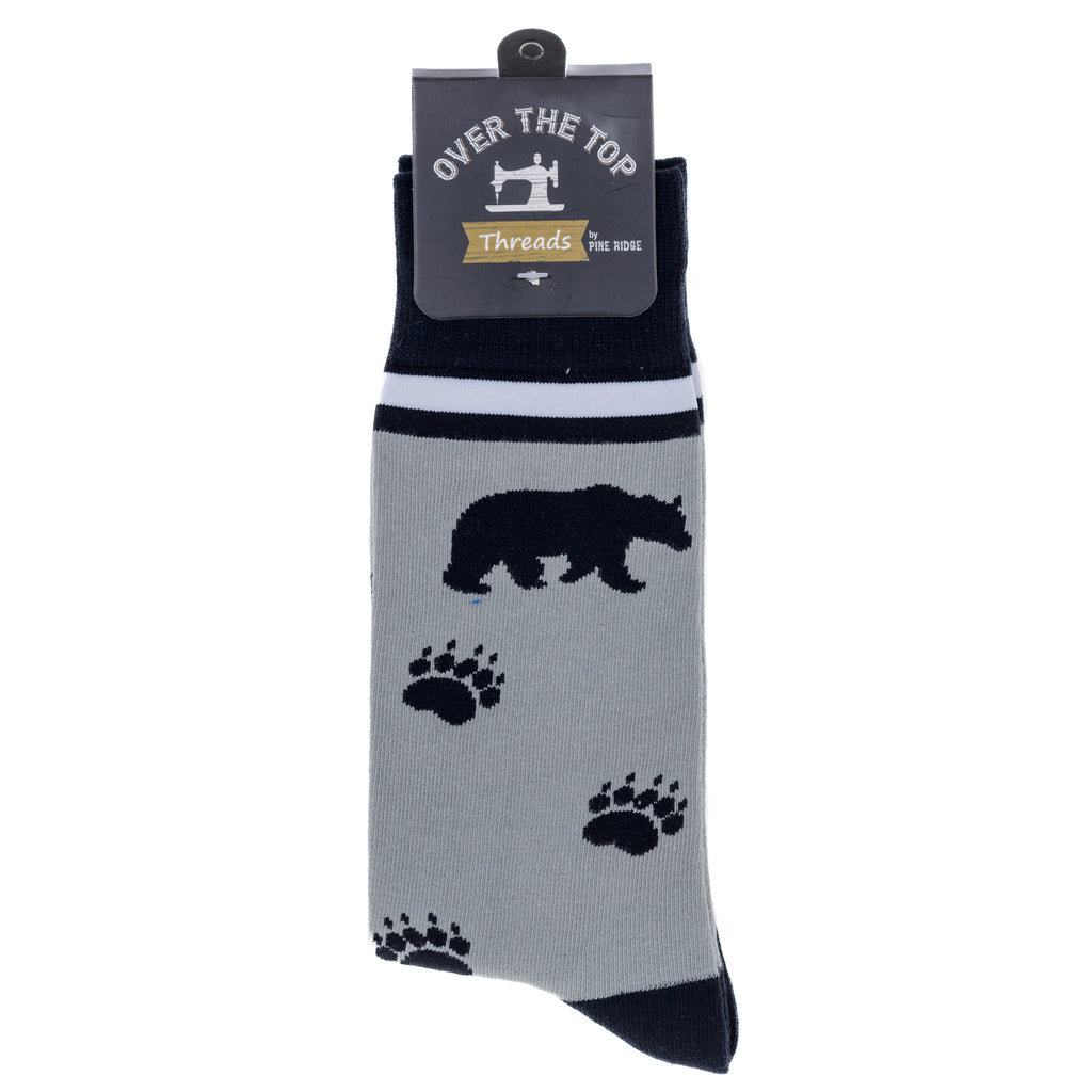 Pine Ridge Black Bear Paw Socks - Animal Print Crew Socks for Men and Women - Lightweight and Comfortable Fit Fashion Socks (Gray and Plaid)