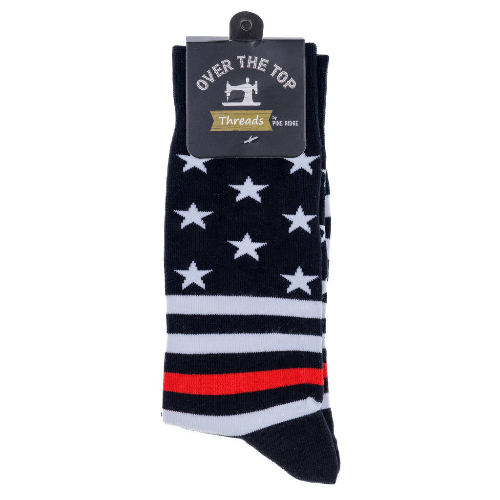 Pine Ridge Red Stripes American Flag Socks - US Flag Print Crew Socks for Men and Women - Lightweight and Comfortable Fit Fashion Socks