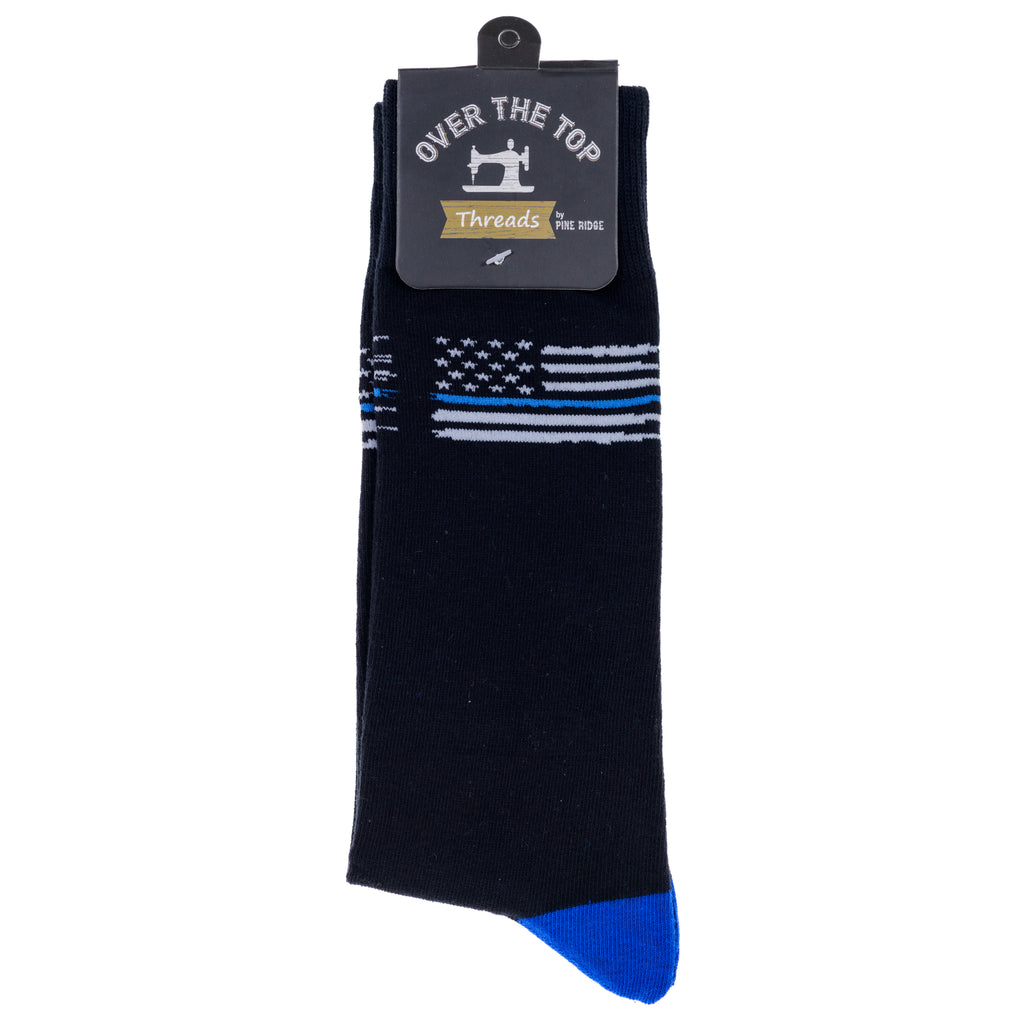 Pine Ridge Plain American Flag Socks - US Flag Print Crew Socks for Men and Women - Lightweight and Comfortable Fit Fashion Socks (Black and Blue)