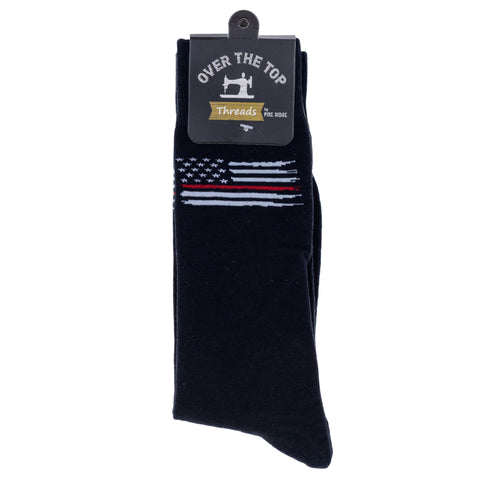 Pine Ridge Plain American Flag Socks - US Flag Print Crew Socks for Men and Women - Lightweight and Comfortable Fit Fashion Socks (Black)